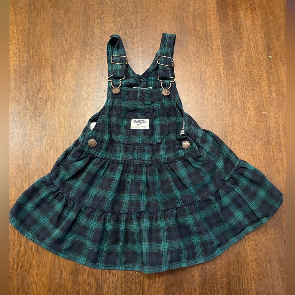 OshKosh B'gosh Black and Green Plaid Kids Overall Dress